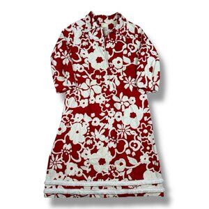 Vtg 60s 70s Flutterbye Dress Red White Hawaiian Tassel Trim Textured 38” W 42” L